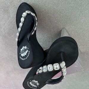 Yellow Box Black Rhinestone Sandals